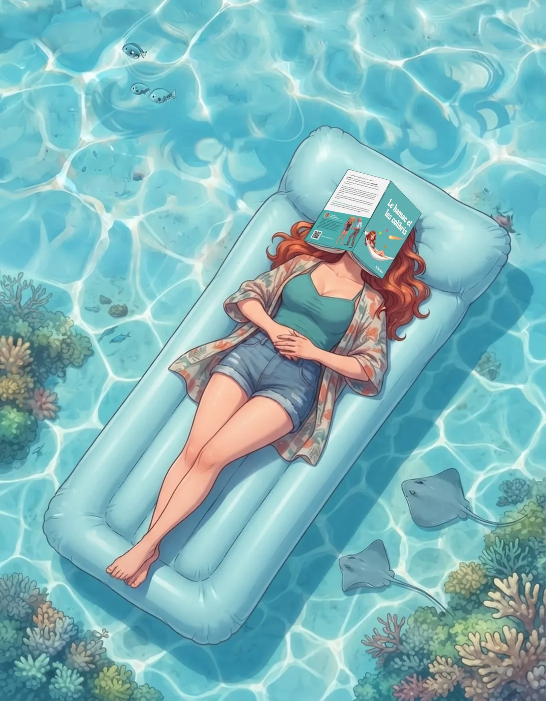 Coraline s'est endormie sur son matelas gonflable, le roman Le Hamac et les Colibris ouvert sur le visage.
