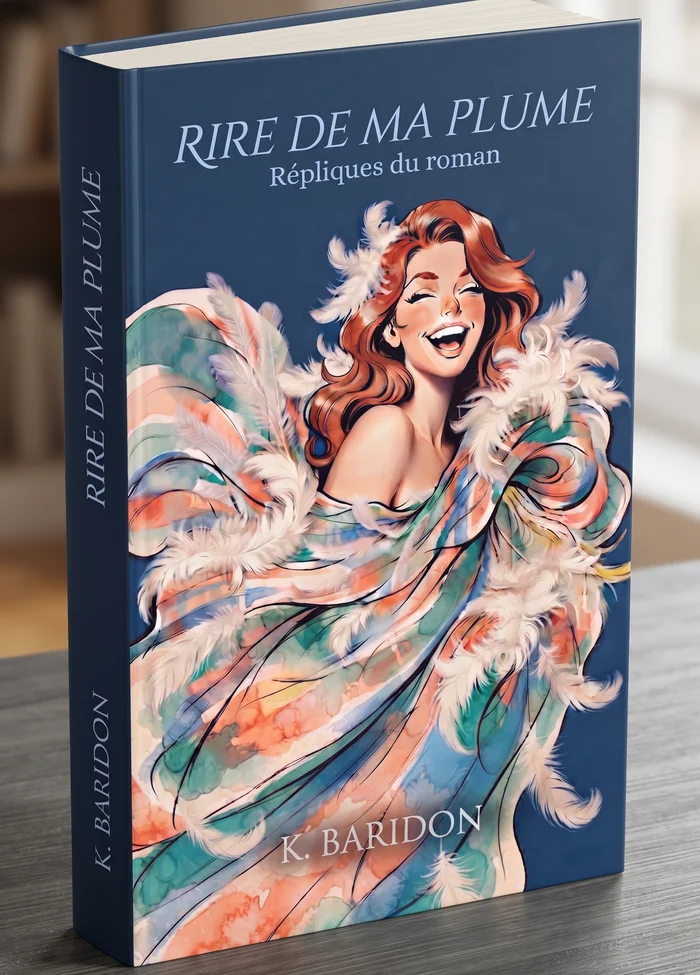 Le livre Rire de ma plume, les répliques drôles du roman Le Hamac et les Colibris : Coraline éclate de rire dans un châle de plumes sur la couverture.