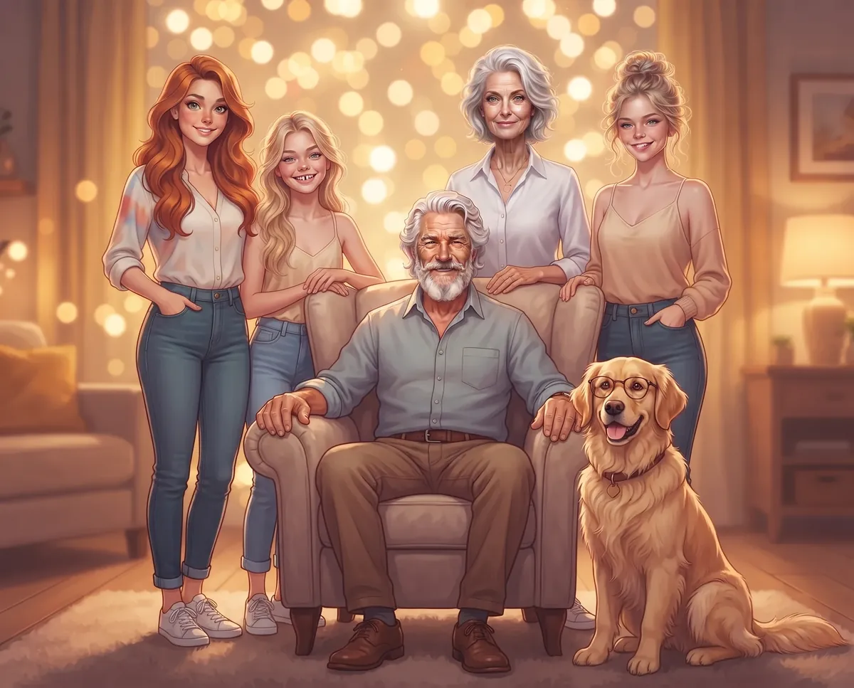 La famille Solemare, personnages du roman Le Hamac et les Colibris : Coraline, sa sœur Helena, sa nièce Liliya, ses parents Renata et Jeannot, et Big Dog